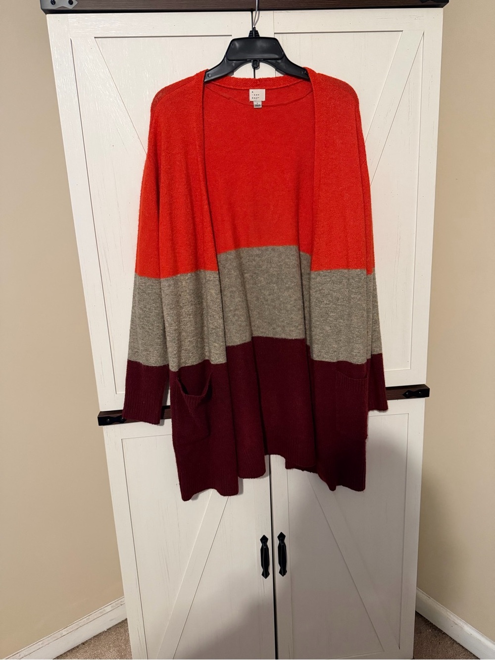 a new day Colorblock Open-Front Cardigan in Red, Gray, Burgundy